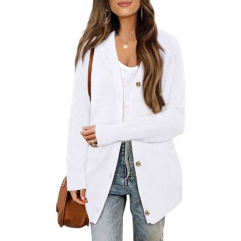 Women’s Knit Cardigan V-Neck Open Front Pockets Casual Long Sweater